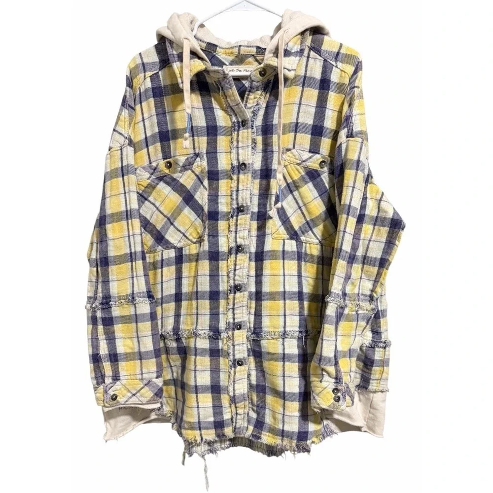 Free People We The Free Calico Basin Plaid Hooded Buttondown Jacket Size X-Large